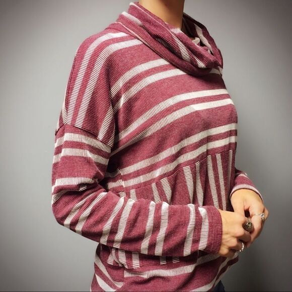 Burgundy Striped Turtleneck Pullover Top - Picture 8 of 8